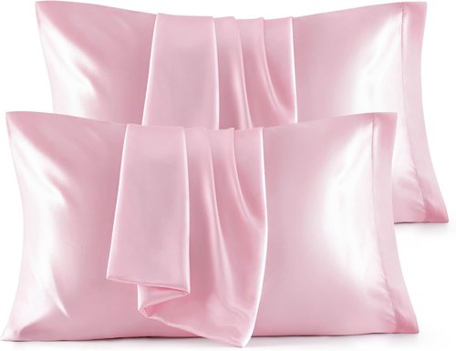 Bedsure King Size Satin Pillowcase Set - Silky Pink Pillow Covers for Hair & Skin, 20x36 Inches