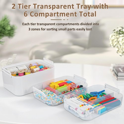 Craft Organizer by 3-Layer | Plastic Storage Box with Removable Trays & Lids | 10.62” x 9” x 7.67”