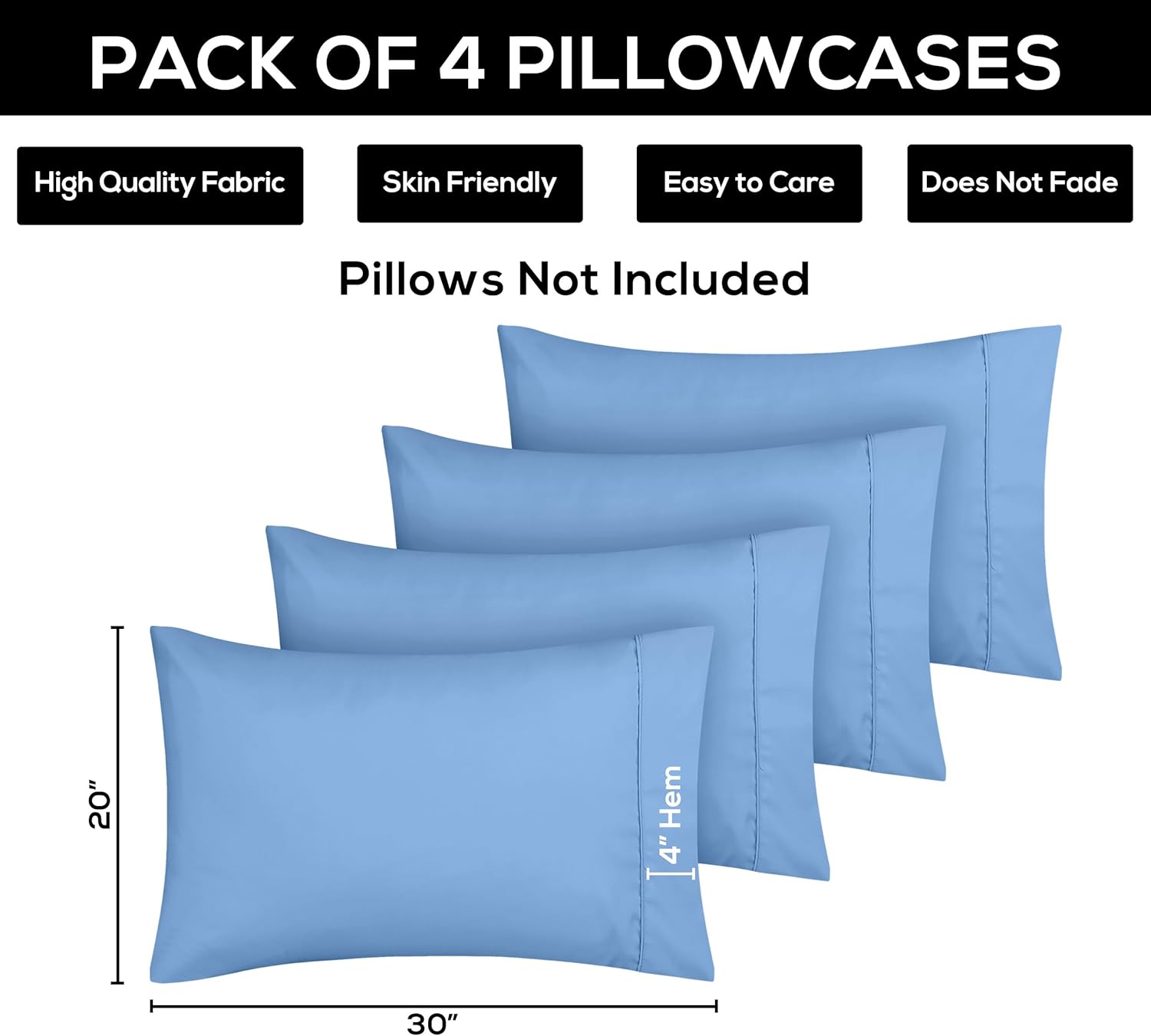 Utopia Bedding Queen Pillowcases - Soft Brushed Microfiber - 4 Pack, Fade Resistant | Dutch Blue 20 x 30 Inches