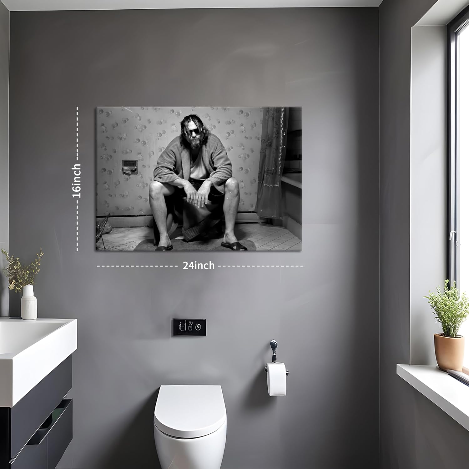 Skiennix Funny Bathroom Wall Decor - 90s Movie Poster Black & White Art | Humorous Toilet Sign 16x24 in