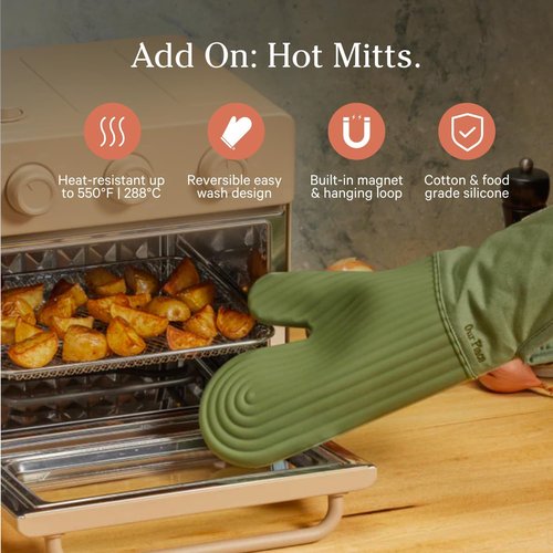 Hot Mitts Silicone & Cotton Twill Oven Mitts - Heat Resistant Up to 550°F | Set of 2 with Magnet & Loop | Blue Salt
