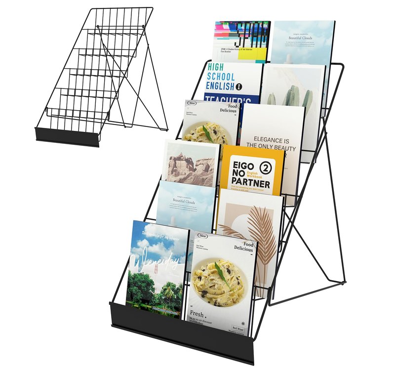 Suuiwau 6 Tier Wire Countertop Racks,18" Wide Metal Book Display Rack Magazine Rack with Sign Channel,Foldable Retail Vendor Booth Display Stand for Greeting Card,Brochure,Art Print,CD,Craft,Comic