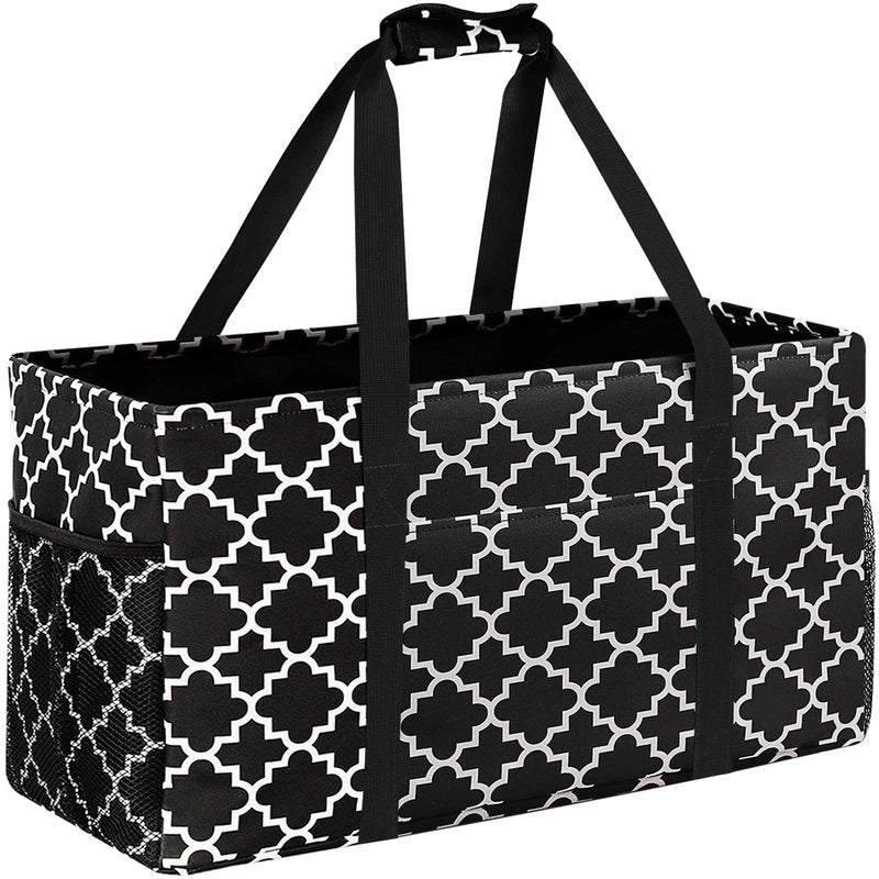 GhvyenntteS Extra Large Utility Tote Bag 2 Pack - Stand Up Utility Tote with Metal Wire Frame & Hard Bottom Board, Reusable Grocery Bags With Handles for Storage, Picnics, Beach, Laundry, Car, Camping