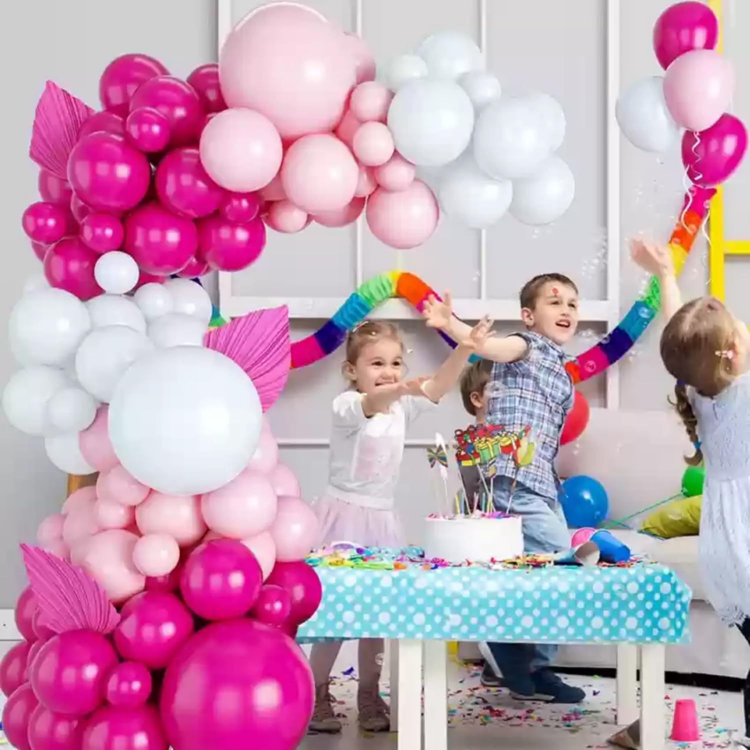 Skiennix Pink and White Balloons Kit - 50pcs 12 Inch Latex Balloons with Confetti for Parties