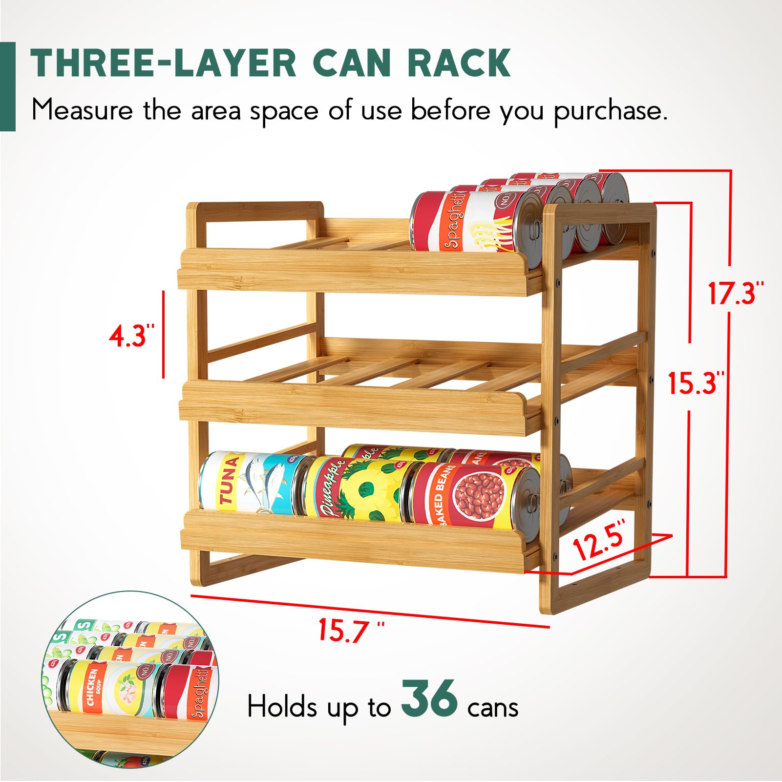 Yumkfoi Bamboo Can Organizer for Pantry, 3 Tier Stackable Can Storage Organizer Pantry with Label Sticker and Marker Pen, Can Holders for Cabinet and Can Rack Organizer (Natural Bamboo)