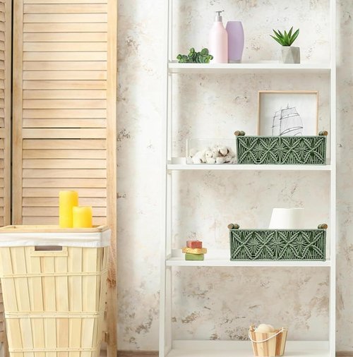 HOSROOME Macrame Boho Decor Baskets - Stylish Woven Organizers for Home & Nursery | Set of 2, Green