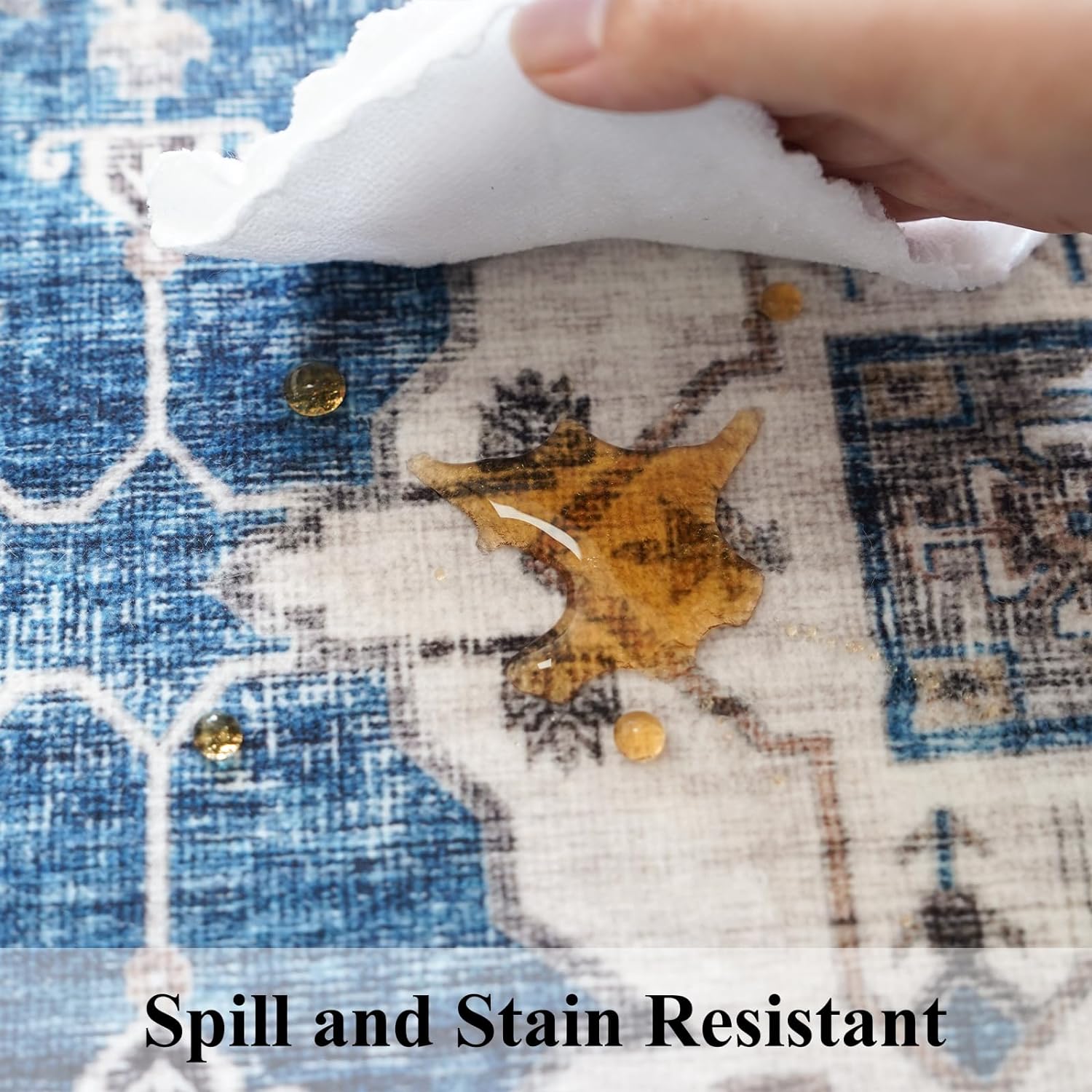 Skiennix Vintage Area Rug - Washable Indoor Soft Entryway Mat with Non-Slip Backing | 2x3, Blue
