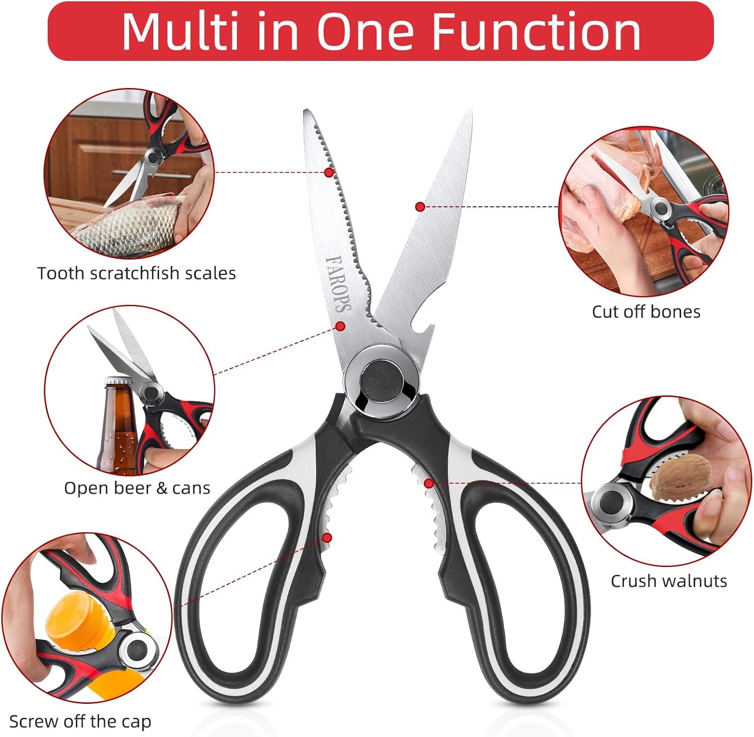 Raptor Kitchen Scissors - Heavy Duty Stainless Steel Multi-Function Shears | Dishwasher Safe, 2-Pack