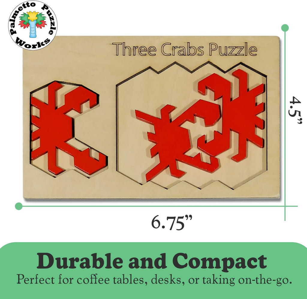 Three Crabs Wooden Puzzle - Educational Brain Teaser for Teens & Adults | Unique Gift for Families