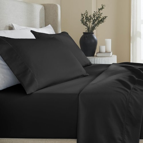SUPERIOR Polka Dot Sheet Set, Cotton Blend Bedding Sets, Soft and Wrinkle Resistant Sheets with Deep Fitting Pockets - Twin, Black