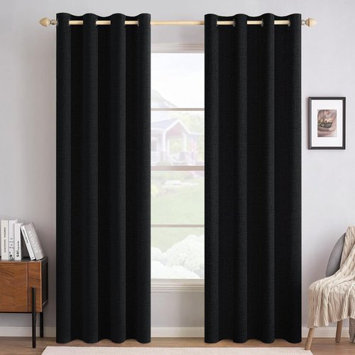 MIULEE 90-Inch Blackout Curtains - Linen Texture Thermal Insulated Drapes | 52x90 Inch (2 Panels)