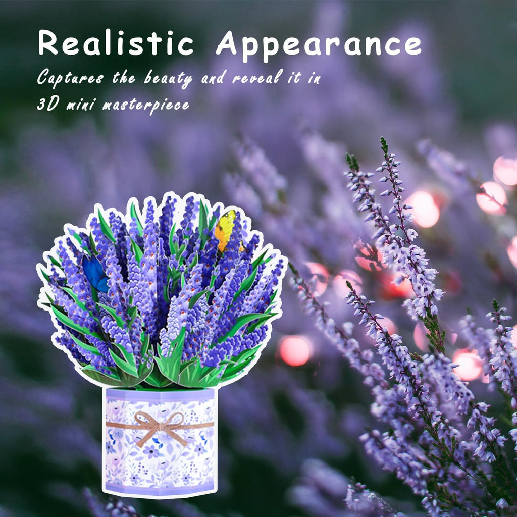 ROBBEAR 3D Lavender Bouquet Pop-Up Card - Perfect Greeting Card for Birthdays, Anniversaries & More