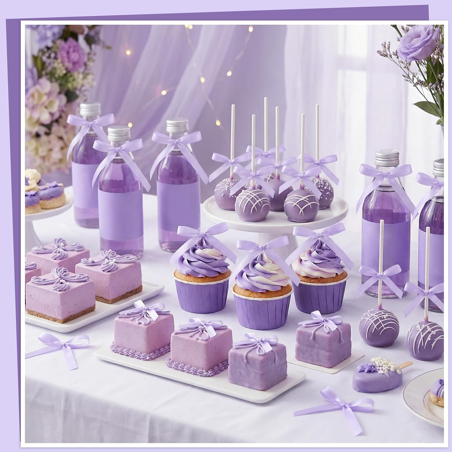 Skiennix 30 Pack Bow Cake Toppers - Purple Ribbon Bows for Weddings & Celebrations