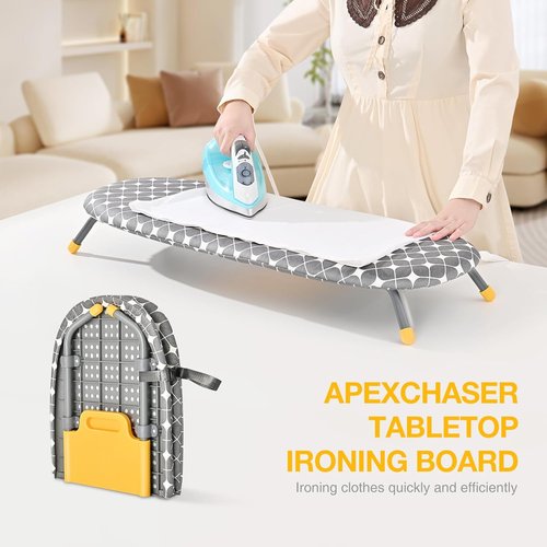 APEXCHASER Foldable Ironing Board - Portable Mini Iron Table with Heat Resistant Cover | Yellow