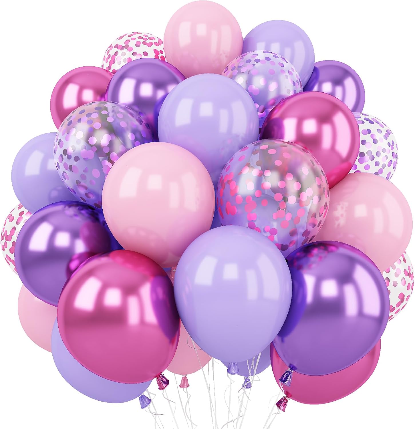 Togvu 12-Inch Metallic Purple Pink Balloons - 60 Pack Confetti Latex for Birthday & Baby Shower Decor