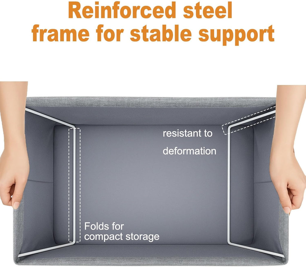 Skiennix 6 Pack Storage Cubes - Reinforced Steel Frame, Collapsible Fabric Bins | Large Gray Baskets (18.5"x11"x7.9") for Organization
