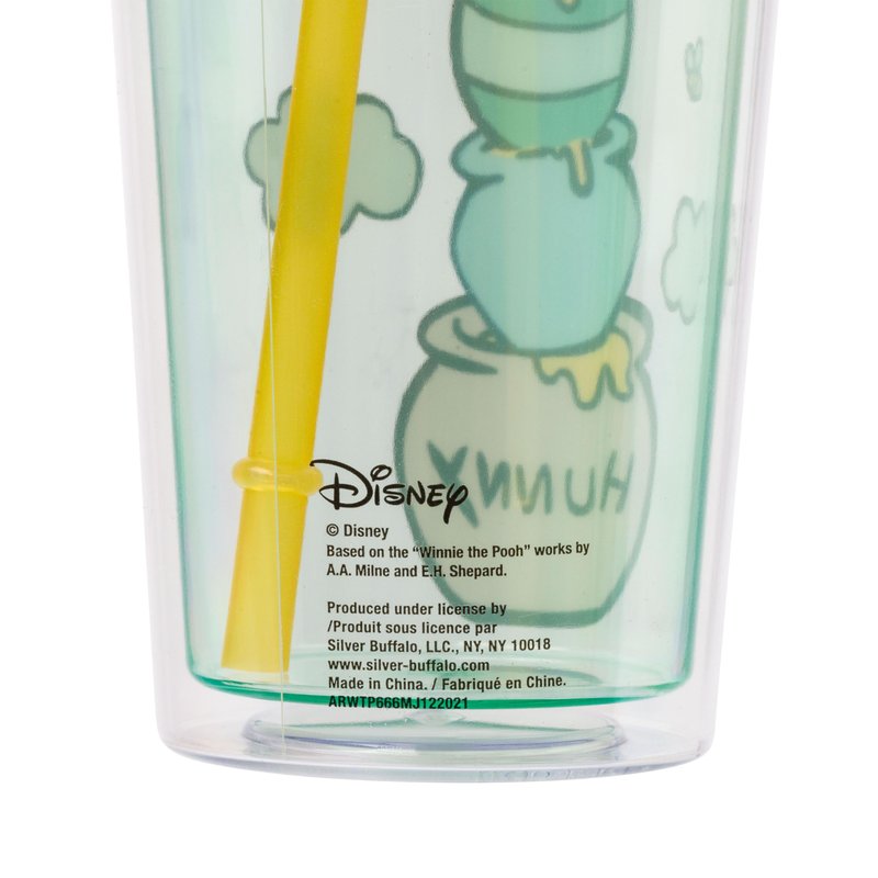 Silver Buffalo Winnie the Pooh Hunny Pot Green Cold Cup with Reusable Straw and Lid, 24 Ounces