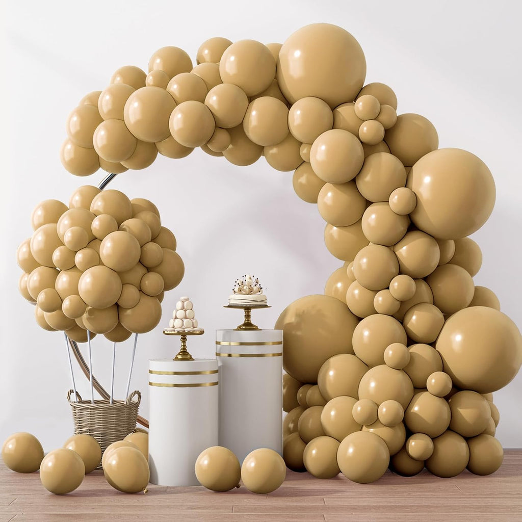 RUBFAC Light Brown Latex Balloon Kit - 129 Pcs in Various Sizes for Birthday, Baby Shower, Wedding Decor