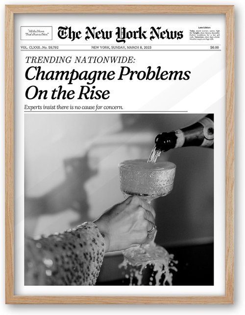 iHery Framed Wall Art - Champagne Problems On the Rise | Trendy 8x10in Natural Oak Décor for Bedroom or Living Room