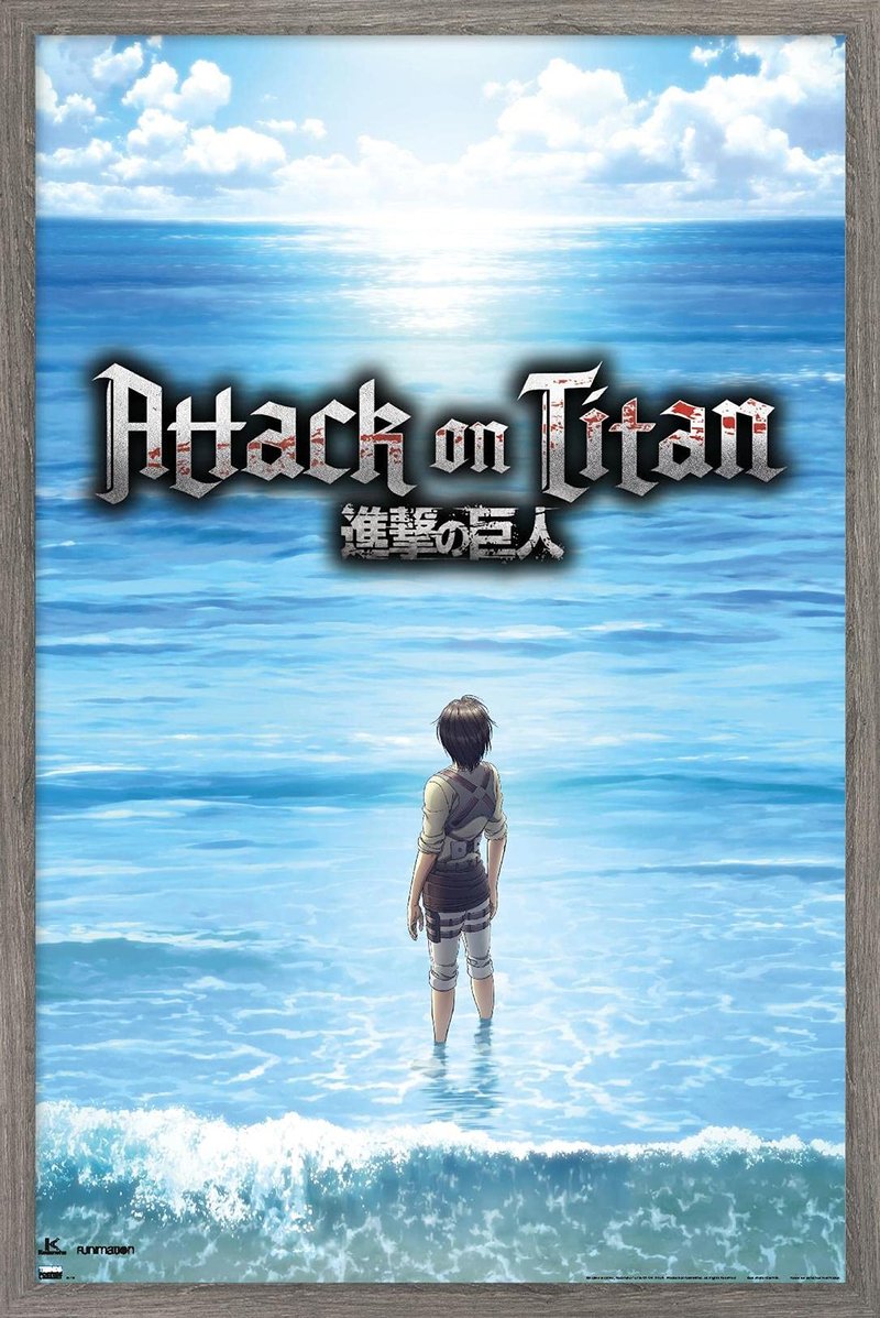 Attack on Titan: Season 3 - Ocean Wall Poster, 22.4L" x 14.7W", Gray Framed Version