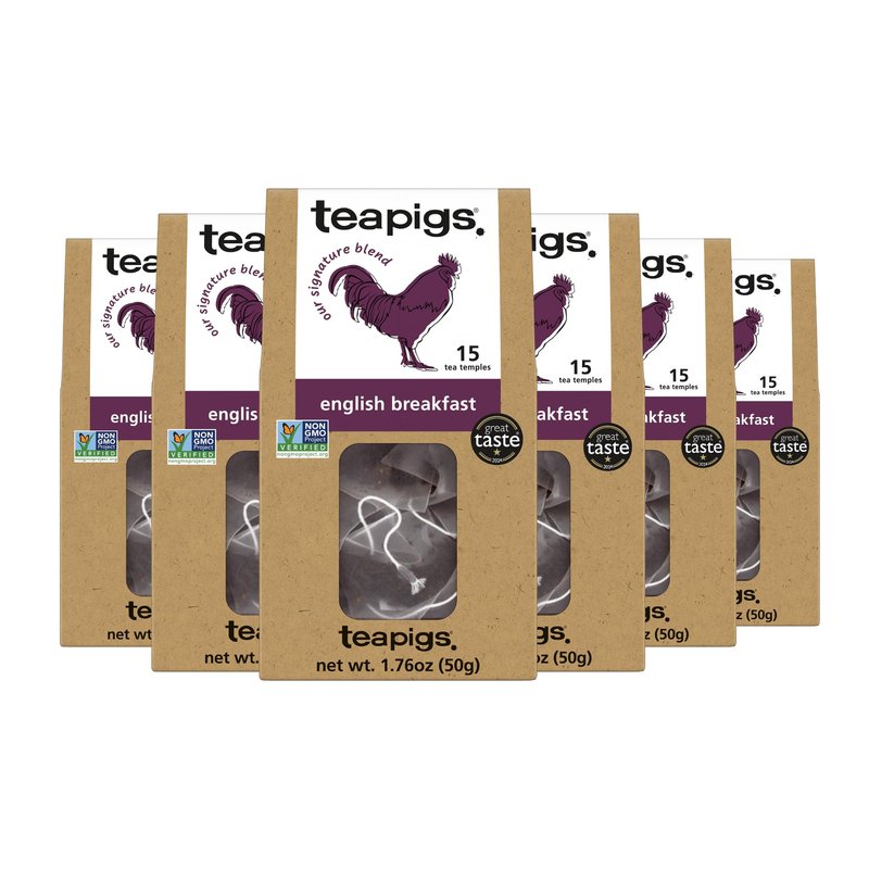 Teapigs English Breakfast Tea Bags Made With Whole Tea Leaves, Natural Ingredients, Non-GMO, Classic Morning Blend – 90 Count (6 Packs of 15 Teabags)