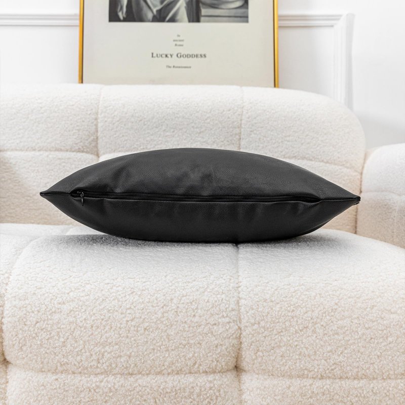 Vfuty Set of 2 Modern Black Faux Leather Pillow Covers 18x18 Inch Double-Sided Decorative Solid Pillow Case for Living Room Sofa Chair Bedroom Boho Farmhouse Cozy Home Decor