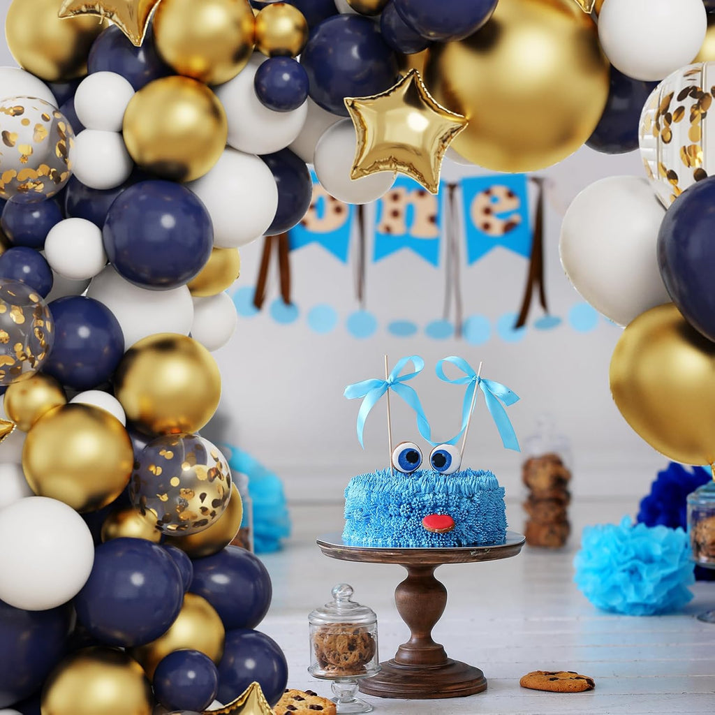 RUBFAC Balloon Garland Arch Kit - 167pcs Navy Blue, Gold & White Balloons with Confetti & Star Foil for Parties