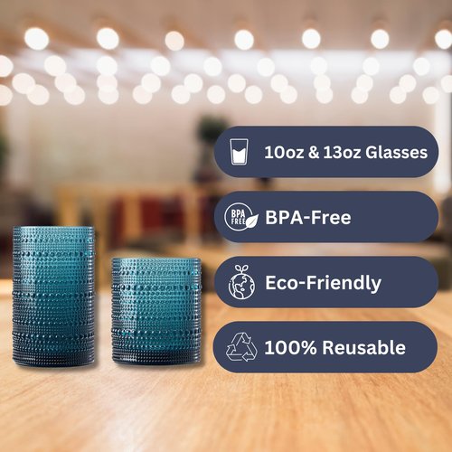 Khen Plastic Hobnail Drinking Glasses Set of 12 Neutral Tones Cups 6x 10oz Lowball & 6x 1oz Highball Acrylic Beaded Design, BPA-Free, Dishwasher Safe Indoor/Outdoor Drinkware Water, Juice, Cocktails