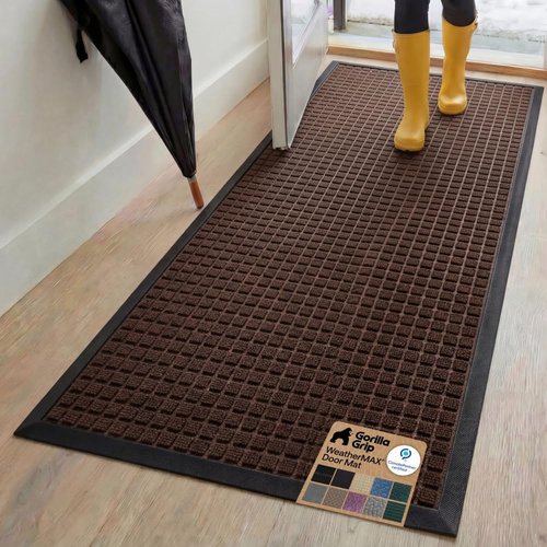 GORILLA GRIP Waterproof All-Season WeatherMAX Doormat - 72x24 Natural Rubber, Stain & Fade Resistant, Easy Clean