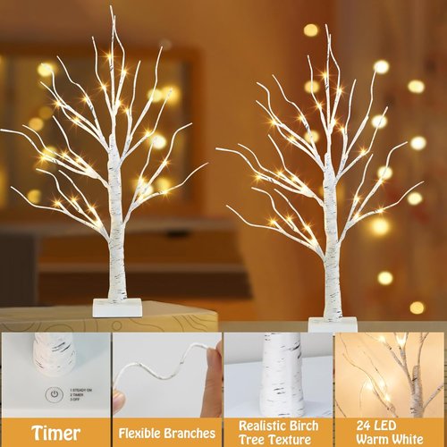 EAMBRITE Lighted Birch Tree - 24 LED Battery Operated Mini Decor | 2FT White Tabletop Easter & Christmas Decor