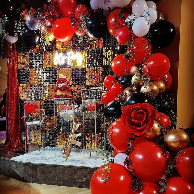 Regine Switzerland 153-Piece Red & Black Balloon Garland Arch Kit - Stars & Confetti for Parties