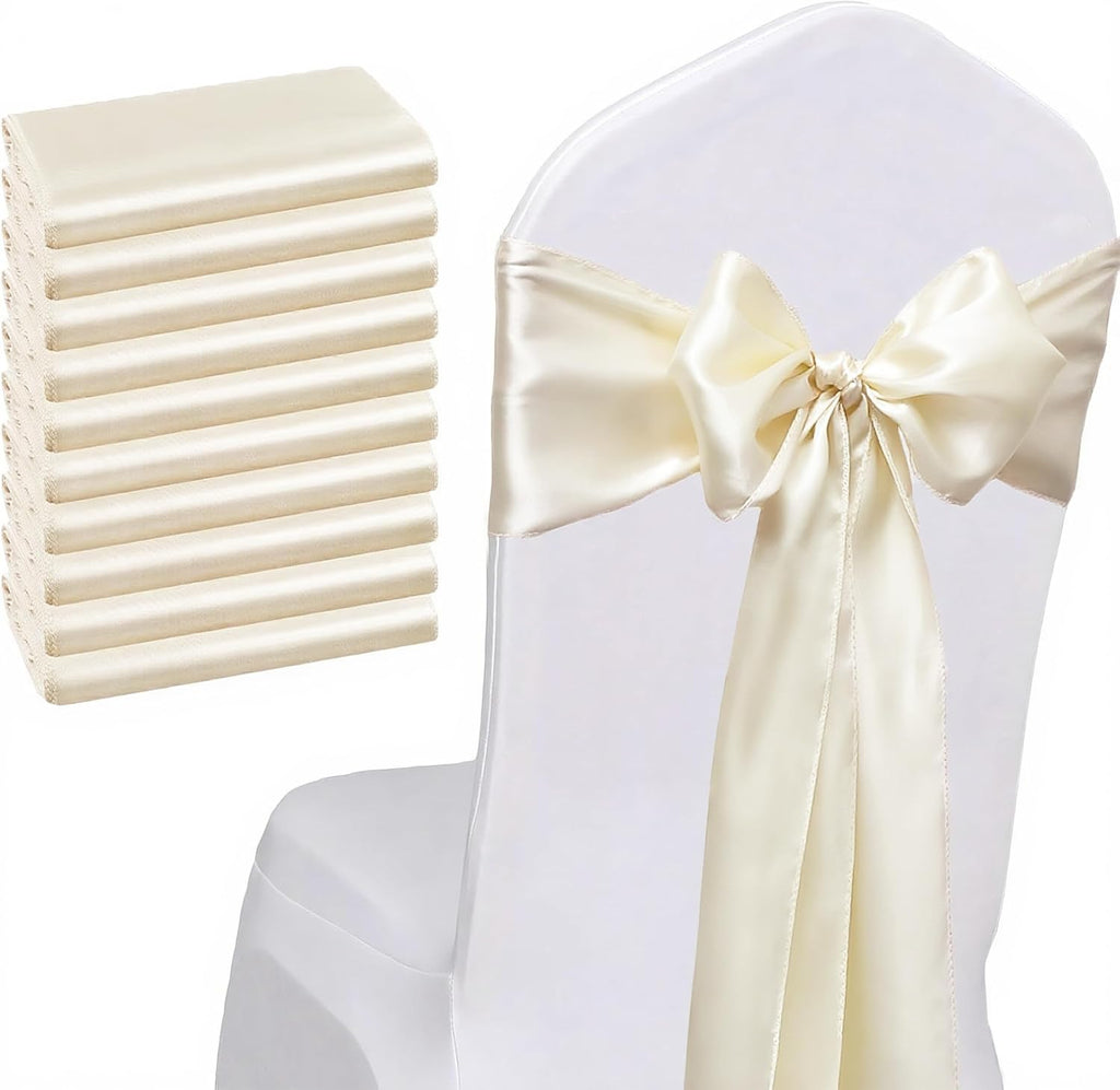 Regine Switzerland Wedding Satin Chair Sashes - Elegant Ivory Bows for Banquet & Ceremony | 7x108 Inch, 50 Pack
