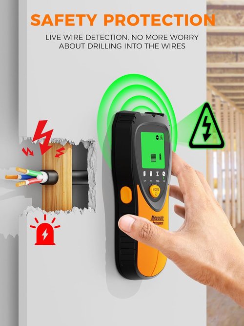 Mecurate Stud Finder - 5-in-1 Wall Scanner with LCD Display & Audio Alarm for Wood, Metal, AC Live Wire Detection