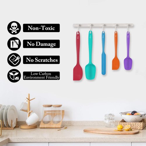 HOTEC Silicone Rubber Spatula Set - Heat Resistant 600℉, Non-Stick, BPA-Free | Multicolor, Set of 5