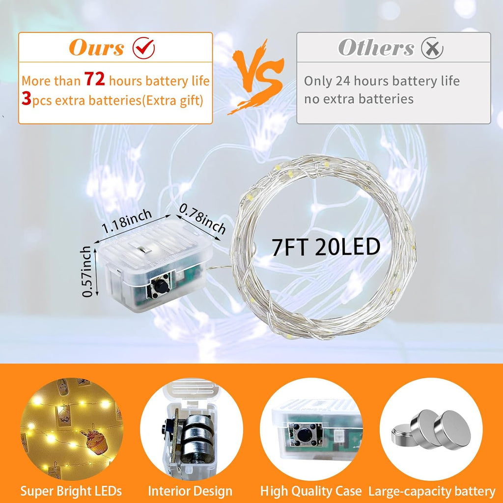 Skiennix 24 Pack Orange Fairy Lights - 7Ft 20 LED Twinkle String Lights | Waterproof & Battery Operated for Parties, Weddings, and Decor