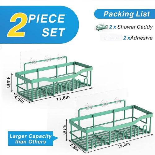 EUDELE Shower Caddy - 2 Pack Adhesive Organizer for Bathroom & Kitchen Storage | Rustproof Stainless Steel