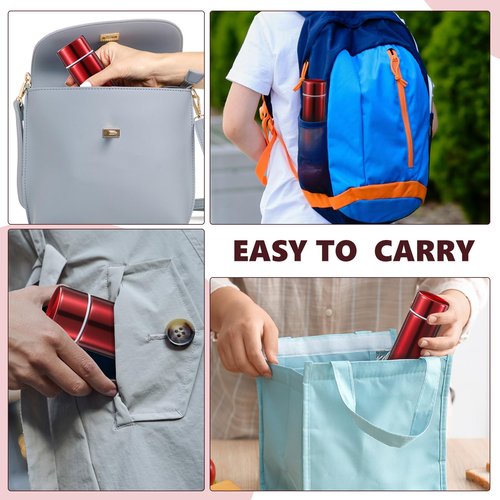 Vesici Mini Water Bottles 4.4 oz Cute Small Insulated Stainless Steel Purse Water Bottles Pocket Slim Flask Keeps Drink Cold and Hot for Women Lunch Bag Coffee(Red,4 Pack)