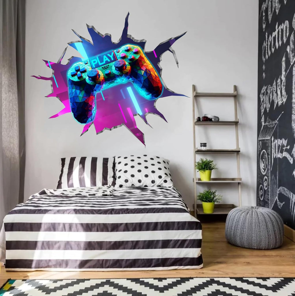 YIMEHDAN 3D Game Wall Decals - Removable Vinyl Stickers for Gamers | 35.8” x 32.4” Playroom Decor