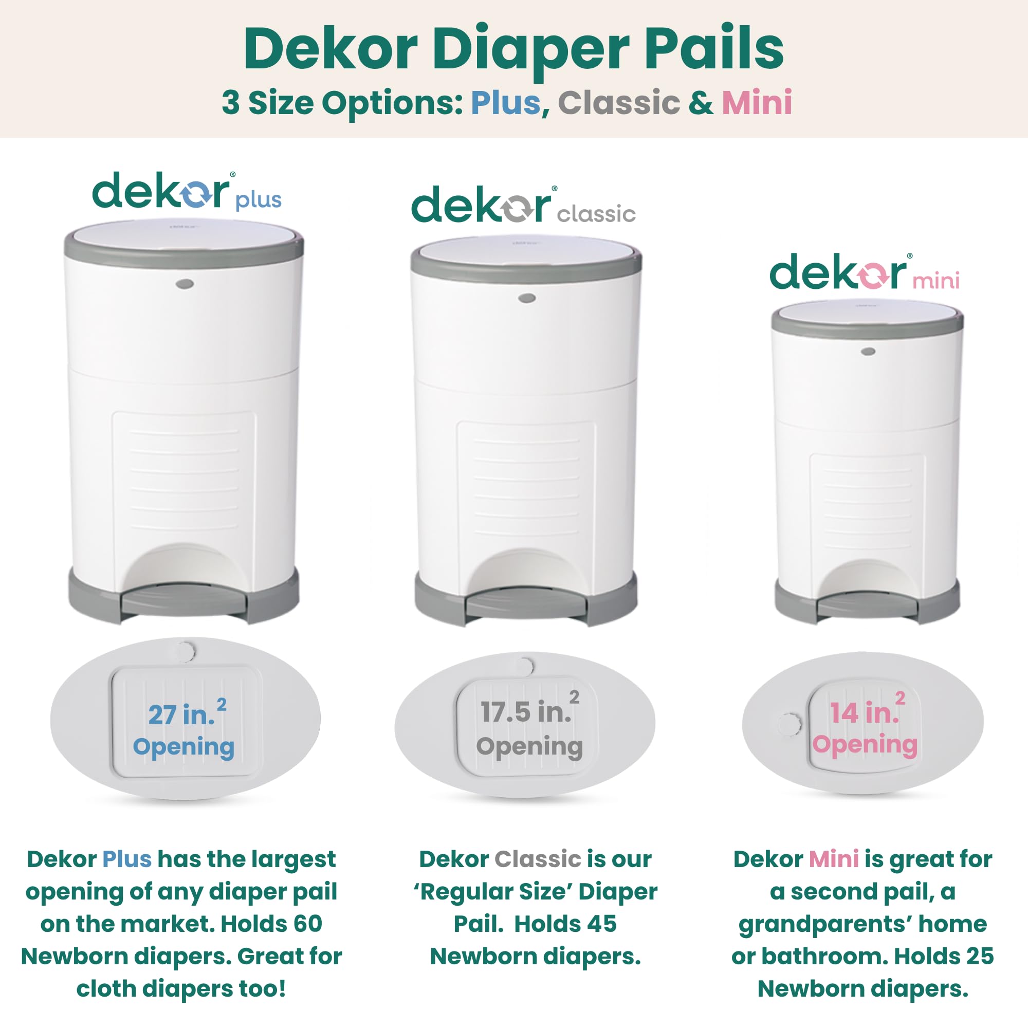 Diaper Dekor Classic Hands-Free Diaper Pail | EKO Gray | Easiest to Use | Just Step – Drop – Done | Doesn’t Absorb Odors | Most Economical Refill System | 70% Recycled Materials