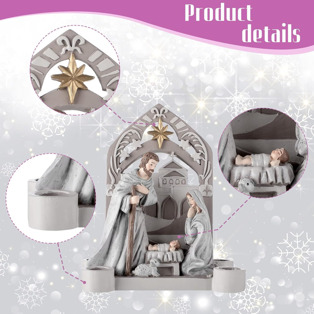 Nativity Advent Decorations - Holy Family Candle Holder with Arch | Religious Christmas Decor