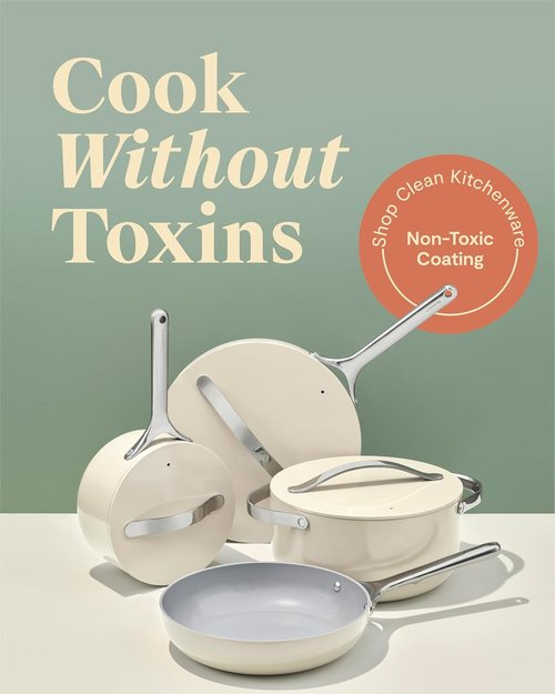 Caraway Non-Stick Ceramic Cookware Set - 12 Pieces, PFAS & PFOA Free, Oven Safe - Marigold Color