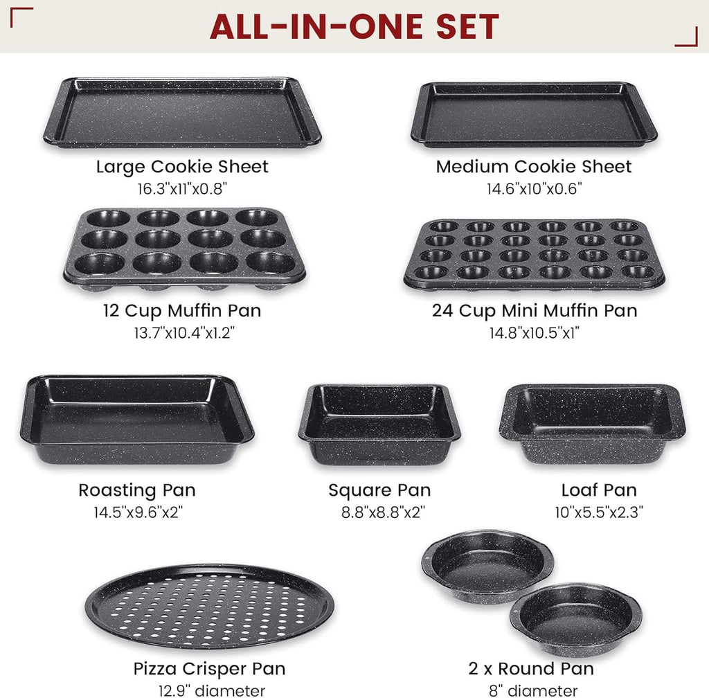 Terlulu 10-Piece Nonstick Baking Pans Set - Versatile Bakeware for Oven Cooking | Stackable Carbon Steel in Black