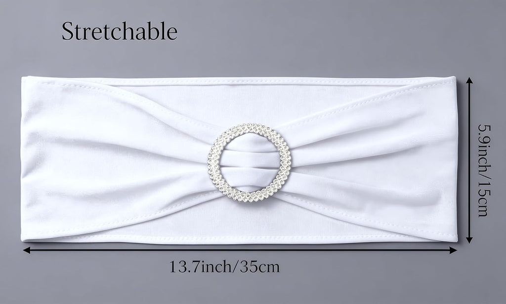 Skiennix Spandex White Chair Sashes - 50-Pack Stretch Chair Bows for Weddings & Events