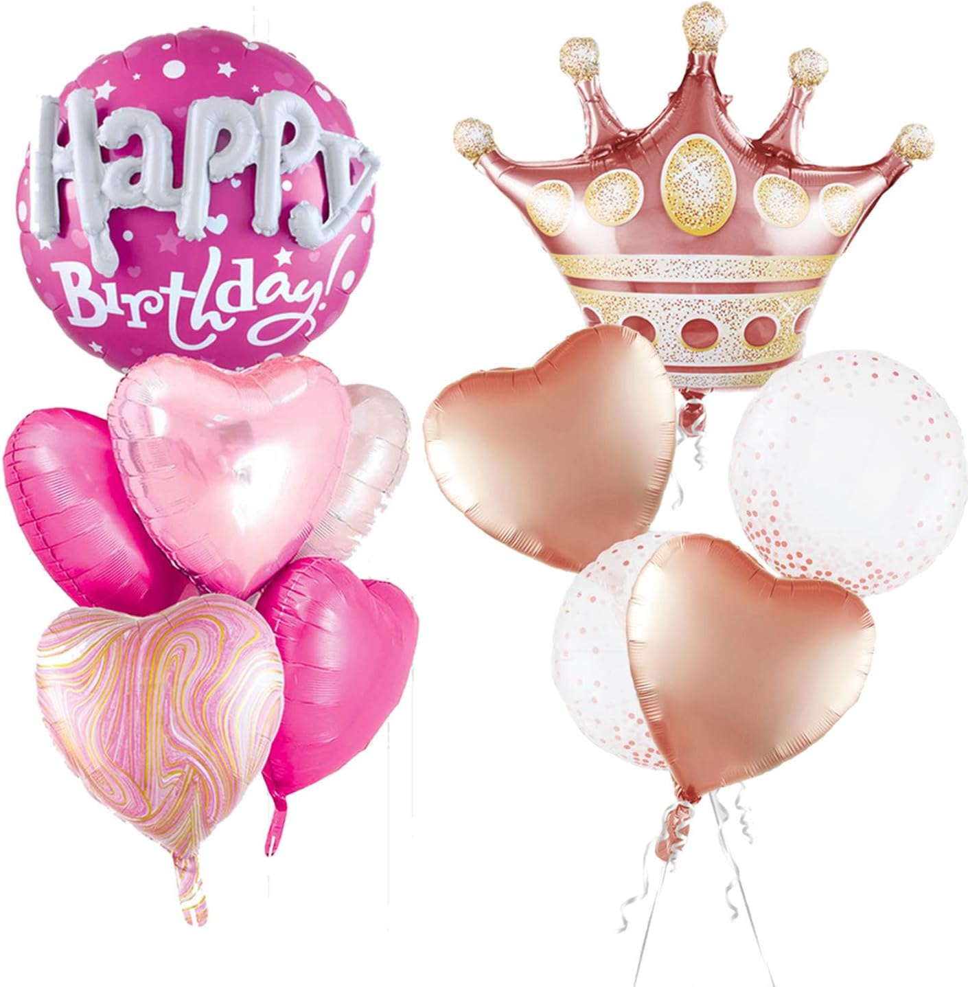 Rose Gold Crown Mylar Balloons - Large Round Pink Birthday Decorations for Women