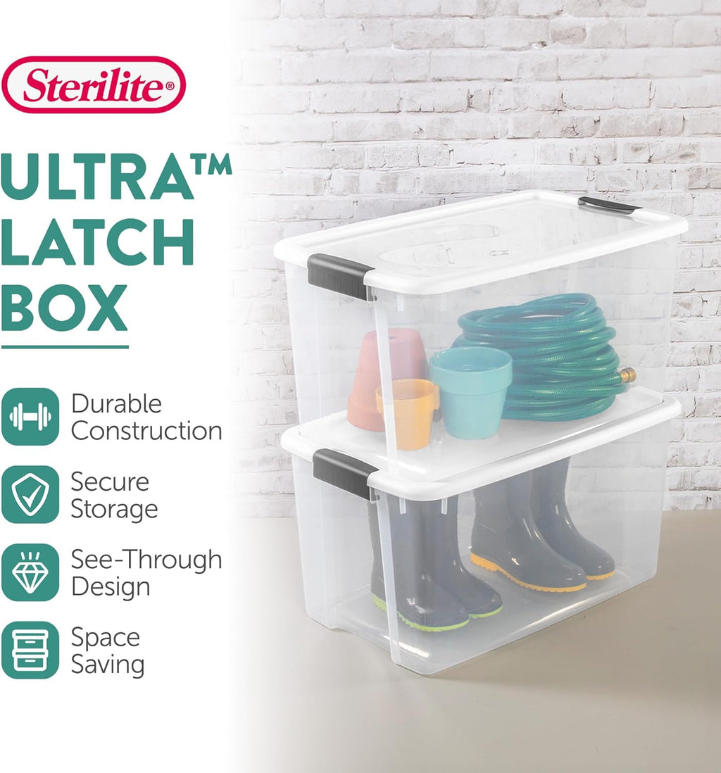 Sterilite 24-Pack Ultra Latching Storage Bins - Clear Plastic, 70 Quart Heavy-Duty Organizing Containers