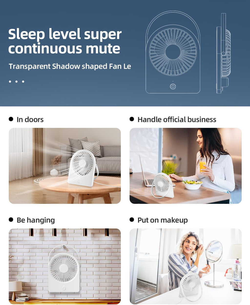 TUNISE USB Desk Fan - Portable 3-Speed Personal Fan for Home & Office | Quiet & Adjustable White