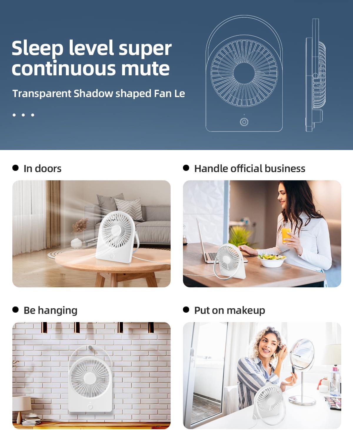TUNISE USB Desk Fan - Portable 3-Speed Personal Fan for Home & Office | Quiet & Adjustable White