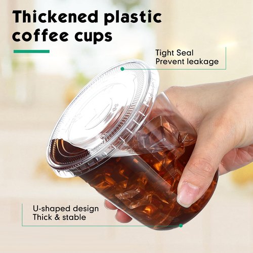 Baderke 50 Sets Clear Plastic Cups with Lids and Straws Disposable Plastic Iced Coffee Cups for Cold Beverage Juice Smoothie Coffee and Party Catering (12 oz)