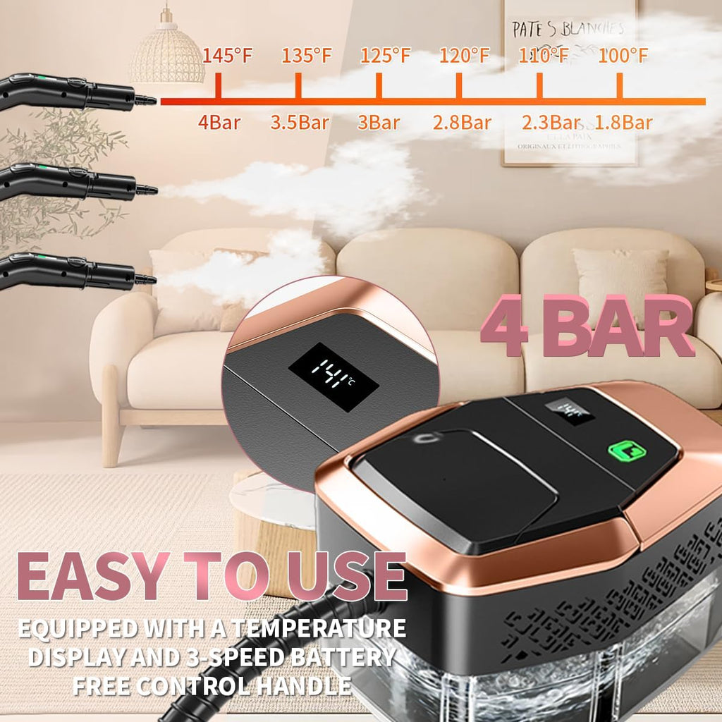 Skiennix Steam Cleaner - 3-Level Adjustable Steamer with 15s Fast Heat & 1.8L Tank for Home & Car Cleaning