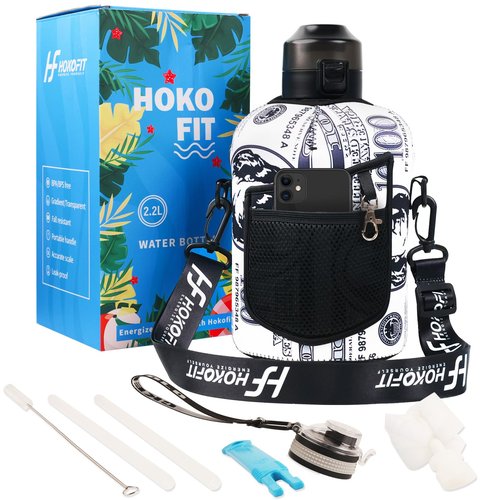 2.2L/74OZ Water Bottle - Half-Gallon Water Bottle - Large Capacity Drinking Bottle - BPA-Free - Ideal Choice for Sports/Fitness/Gift - with Spare Lid and Silicone Straw (2.2L, Midnight Black)